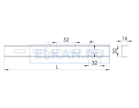 Перфорированный швеллер К347 32х20х2000 толщина 2 мм крашеный Перфорированный швеллер К347 32х20х2000 толщина 2 мм крашеный