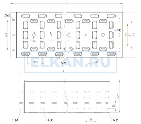 Лоток перфорированный 300х200х2000 (1,0 мм) нержавеющая сталь Лоток перфорированный 300х200х2000 (1,0 мм) нержавеющая сталь