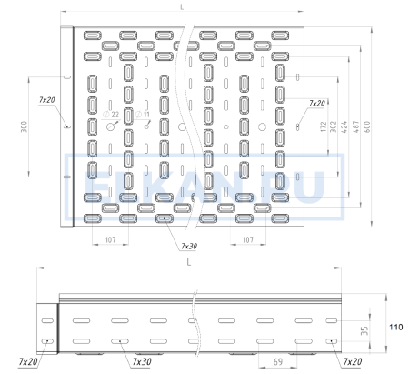Лоток перфорированный 600х110х3000 (1,5 мм) горячий цинк Лоток перфорированный 600х110х3000 (1,5 мм) горячий цинк