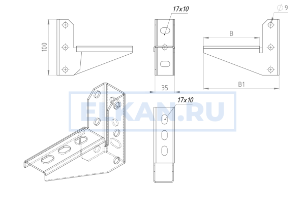 КМ 200 мм S=2,0 Консоль монолитная горячий цинк