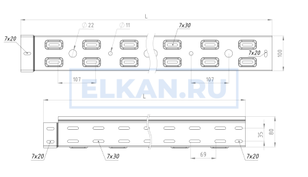 Лоток перфорированный 100х80х3000 (1,2 мм) горячий цинк