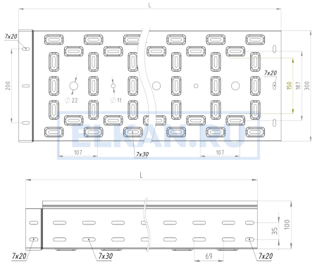 Лоток перфорированный тяжелой серии 300х100х2500 (2,0 мм) нержавеющая сталь Лоток перфорированный тяжелой серии 300х100х2500 (2,0 мм) нержавеющая сталь