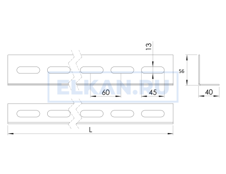 Уголок перфорированный К236 56х40х2500 толщина 2 мм горячий цинк