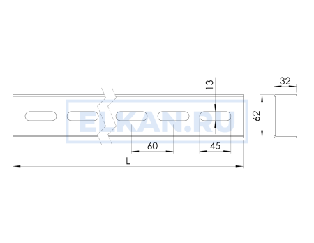 Швеллер К240 60х32х3000 толщина 2 мм оцинкованный Швеллер К240 60х32х3000 толщина 2 мм оцинкованный