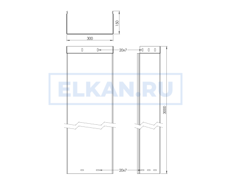 Лоток неперфорированный 300х150х3000 (0,8 мм) оцинкованный