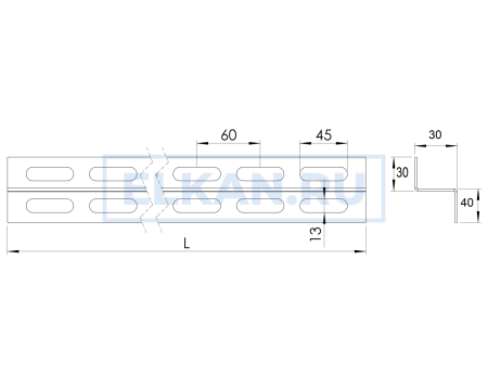 Z-профиль К238 40х30х30х2000 толщина 2 мм оцинкованный зетовый