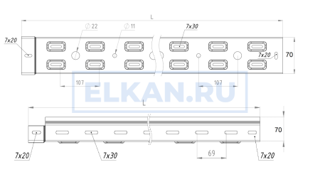 Лоток перфорированный 70х70х3000 (1,5 мм) горячий цинк Лоток перфорированный 70х70х3000 (1,5 мм) горячий цинк