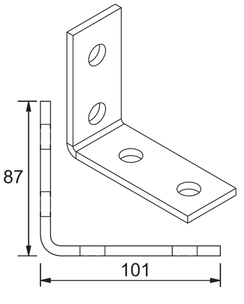 Пластина угловая 90 градусов 4 отверстия MSP 205 гальваническое цинкование