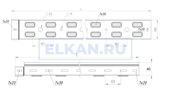 Лоток перфорированный 100х40х3000 (1,2 мм) горячий цинк Лоток перфорированный 100х40х3000 (1,2 мм) горячий цинк