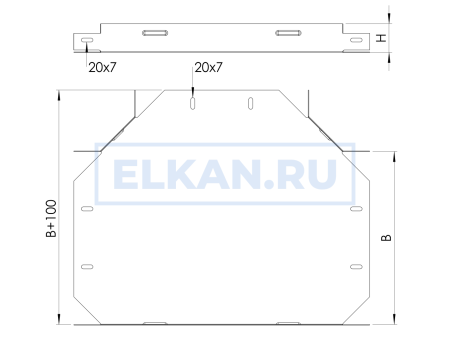 Угол Т-образный горизонтальный 100х50 (0,7 мм) оцинкованный