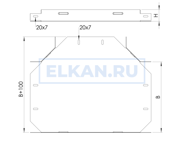 Угол Т-образный горизонтальный 100х50 (0,7 мм) оцинкованный