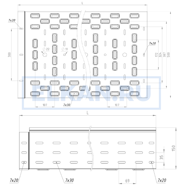 Лоток перфорированный тяжелой серии 500х150х2500 (2,0 мм) нержавеющая сталь Лоток перфорированный тяжелой серии 500х150х2500 (2,0 мм) нержавеющая сталь
