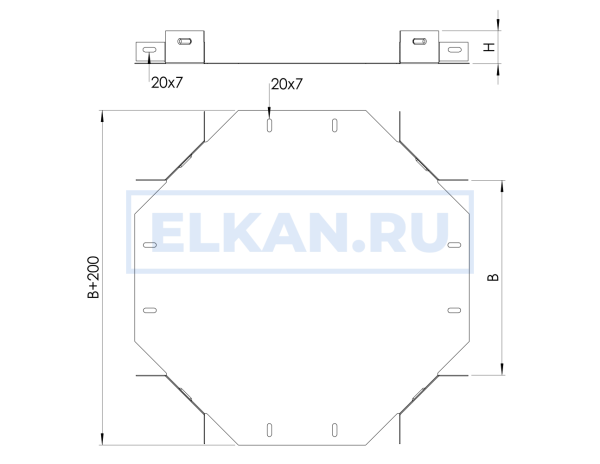 Угол Х-образный горизонтальный 600х200 (1,0 мм) оцинкованный