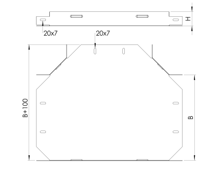 Угол Т-образный горизонтальный 200х80 (0,7 мм) оцинкованный