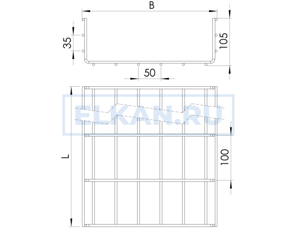 Лоток проволочный 200х105х3000 мм крашенный