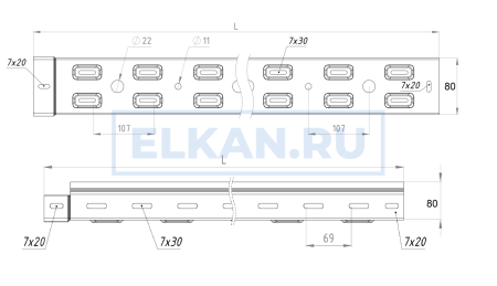 Лоток перфорированный 80х80х2000 (1,2 мм) нержавеющая сталь Лоток перфорированный 80х80х2000 (1,2 мм) нержавеющая сталь